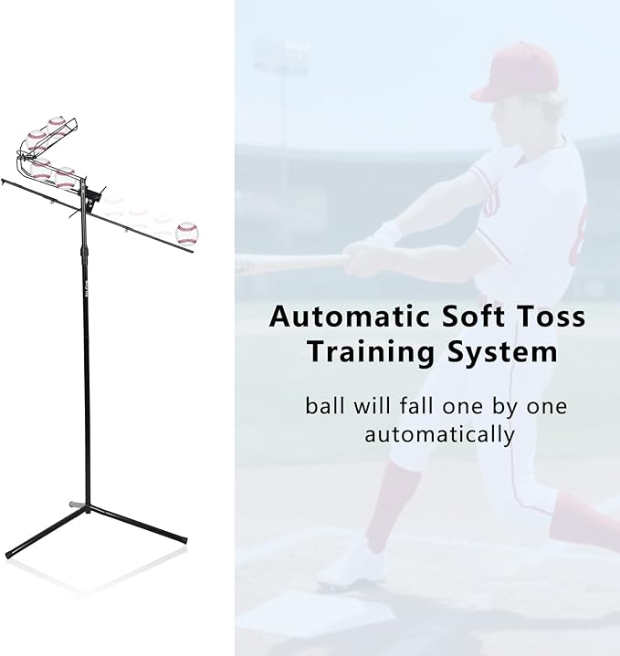 Baseball Soft Toss Pitching Machine | Training System, Support Auto & Manual Ball Drop, Height Adjustable, Hold Up to 10 Balls, Baseball Hitting Swing Trainer for All Ages and Skill