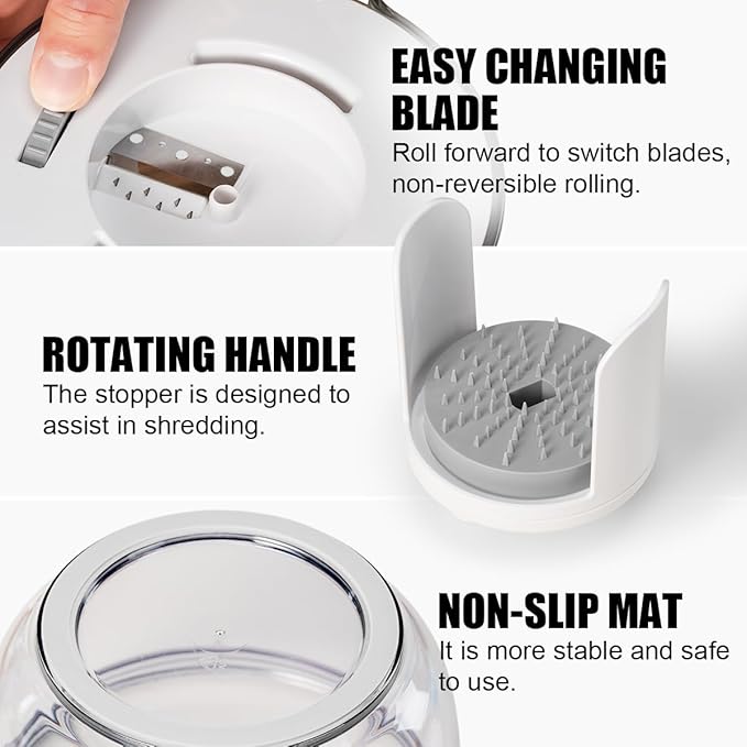 KEOUKE Vegetable Spiralizer & Zucchini Noodle Maker - 3 In 1 Adjustable Spiral Slicer with BPA-Free Plastic & Clear Bowl, Effortless for Cucumber, Potato, Carrot