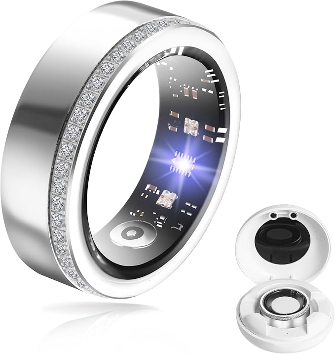 Health Tracker Smart Ring for Men Women-IP68 Waterproof Sleep Tracker with Heart Rate/Blood Pressure/Blood/Physiological Cycle/Oxygen Tracking, Step Counter, iOS & Android Compatible (8#)