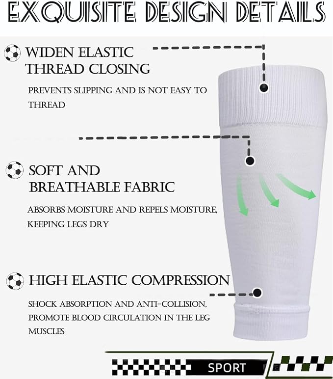 KMOLY 1 Set Soccer Grip Socks,Shin Guard Sleeves for Football Basketball for Men and Women Black/White One Size