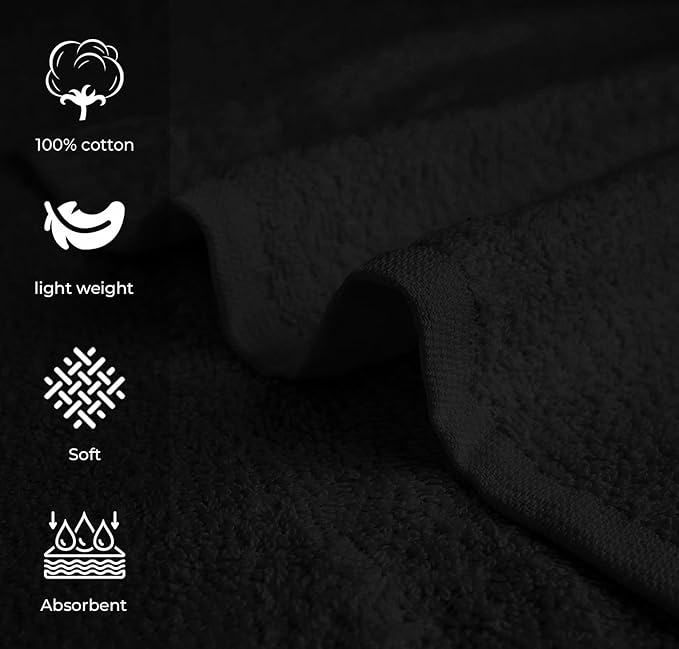 Avalon Salon Towel - Black Hand Towels Bulk Pack of 24-100% Cotton Absorbent Spa, Facial & Gym Towels for Working Out - 16x27 Inches (Not Bleach Proof)