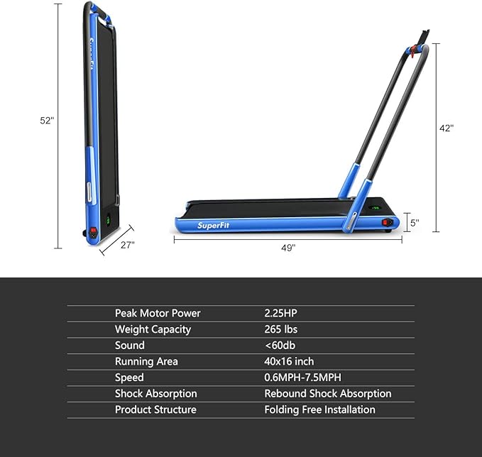 GYMAX Walking Pad, 2 in 1 Free Installation Under Desk Treadmill with Smart App, Remote Control & LED Display, 2.25HP Foldable Portable Compact Running Machine for Small Spaces Home Office