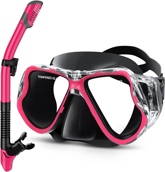 Greatever Dry Snorkel Set,Panoramic Wide View,Anti-Fog Scuba Diving Mask,Professional Snorkeling Gear