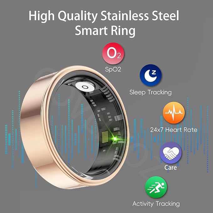 Smart Ring Health Tracker, Fitness Sleep and Heart Rate Monitor Smart Ring, Waterproof Bluetooth Fitness Tracker Ring IPX68 Waterproof (Rose Gold, 7)