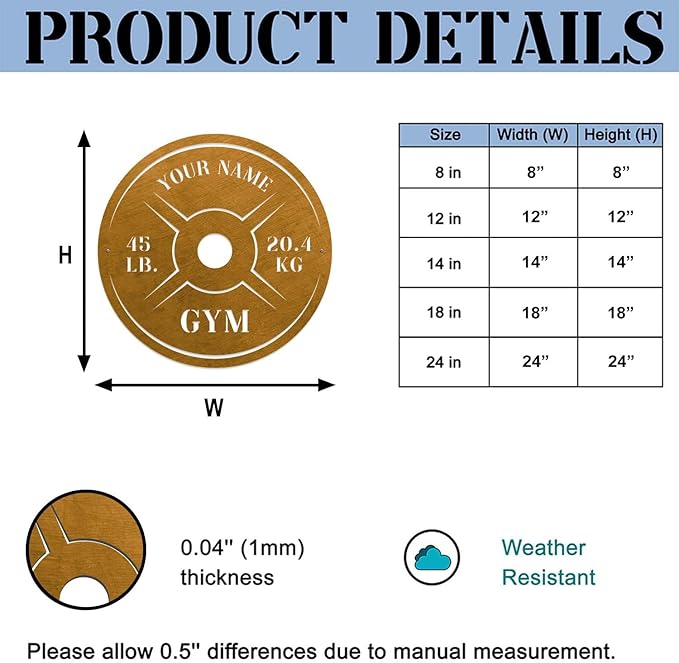 Personalized Home Gym LED Tin Metal Sign Multiple Sizes, Weight Lifting Exercise Workout Room Training Fitness Center Motivational Inspirational Quotes Decor Wall Art Hanging Accessories (10 w/o LED)