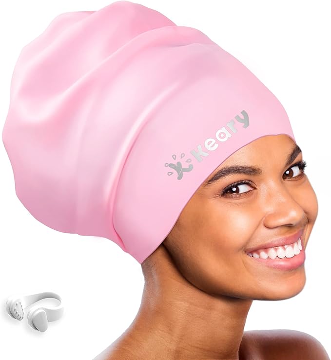 Keary Extra Large Swim Cap for Braids and Dreadlocks Extensions Weaves Long Hair, Waterproof Silicone Cover Ear Bath Pool Shower Swimming Cap for Adult Youth to Keep Hair Dry, Easy to Put On and Off