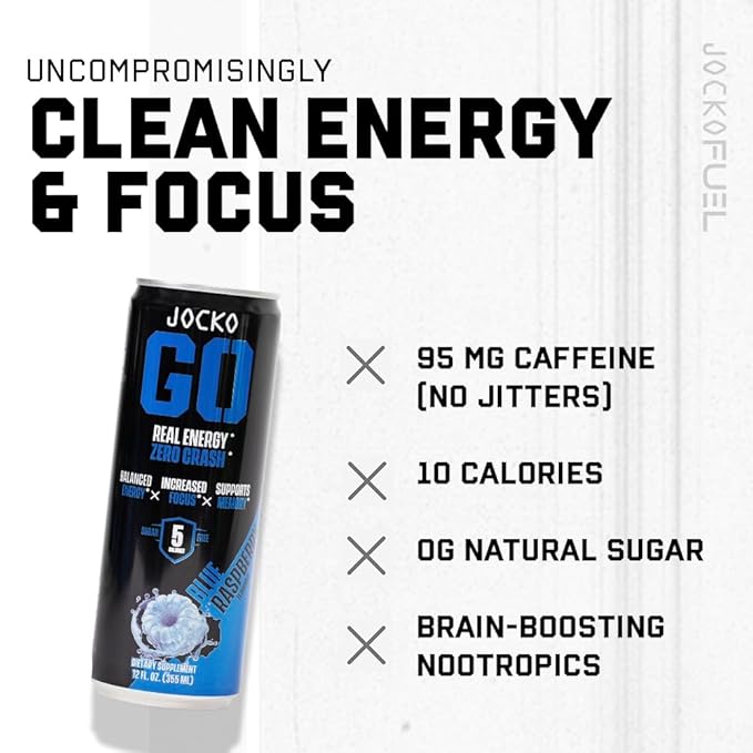 Jocko GO Energy Drink - Keto, Vitamin B12, Vitamin B6, Electrolytes, L Theanine, Magnesium- Energy Boost, Sugar Free Nootropic Monk Fruit Blend - 12 Pack (Sour Apple)