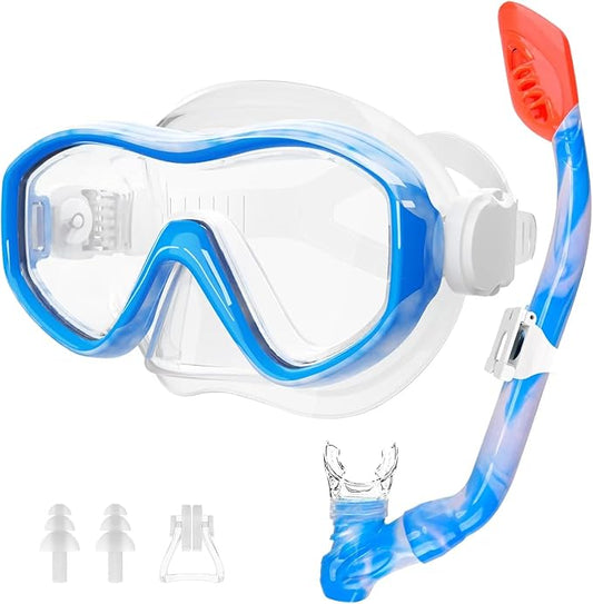 GoseWave Snorkeling Gear for Kids, Kids Snorkel Set for Ages 5-15, Anti-Fog Diving Mask and Dry Top Snorkel Set, Unisex Swimming Goggles with Nose Cover