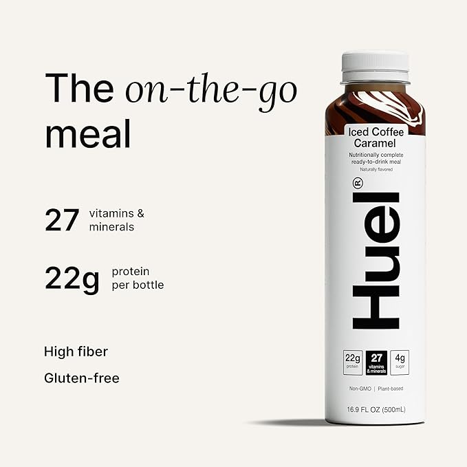Huel Ready-to-Drink | Iced Coffee Caramel Meal Replacement Shake | High Protein Drink | Nutritionally Complete, Low Sugar, Plant Based, Vegan, Healthy | 20g Protein Per Bottle, 16.9 Fl Oz, 12 Pack