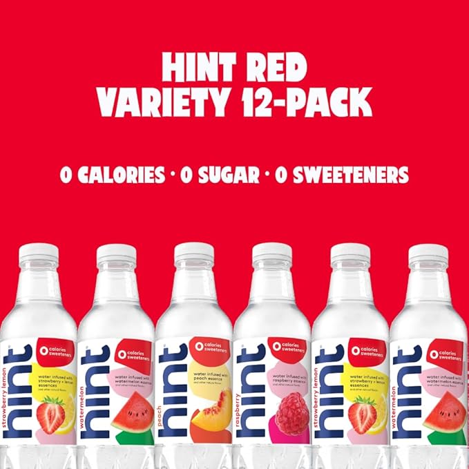 Hint Bottled Water, Red & White Variety Pack Bundle - Purified Flavored Water with Zero Calories, Sugar Free, Natural Flavors - 16 Fl Oz (Pack of 24)