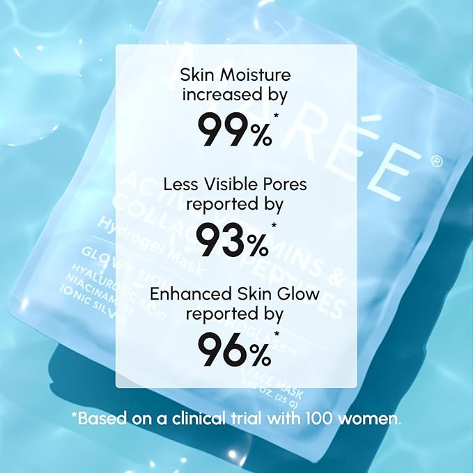 MAREE Collagen Facial Mask with Hyaluronic Acid - Hydrating Face Masks Skincare - Mascarillas Faciales For Women Skin Care - White, 4 Count