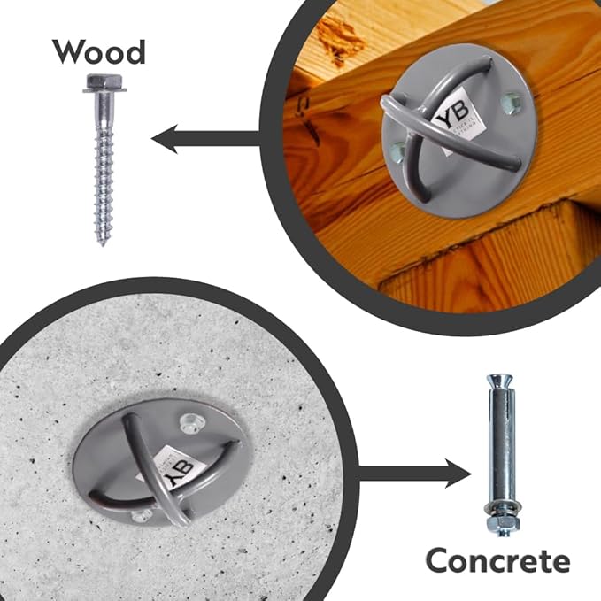 Ceiling Hooks - Industrial Strength Hold Up to 600 lbs, Includes Anchors & Bolts Yoga Starter Set - Suitable for Gym Rings, Suspensions, Indoor/Outdoor Use