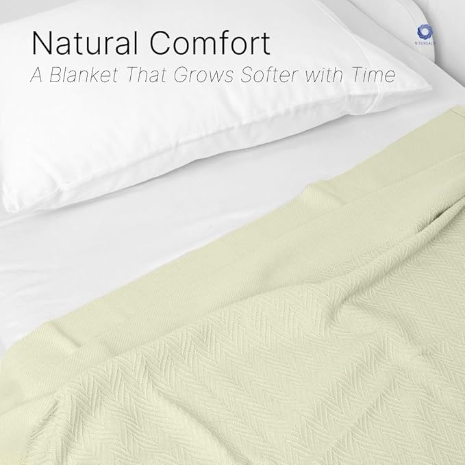 100% Cotton Herringbone Weave Blankets, 108" X 90" King, Throw Blanket for Bed, All Season Cotton Blanket, Cozy Blanket,Throws & Bed Blanket, Throw Blanket for Couch, Modern Home Decor -Sage
