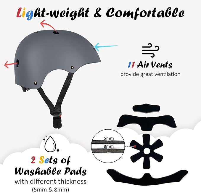 Kids Bike Helmet, Adjustable and Multi-Sport, from Toddler to Youth, 3 Sizes