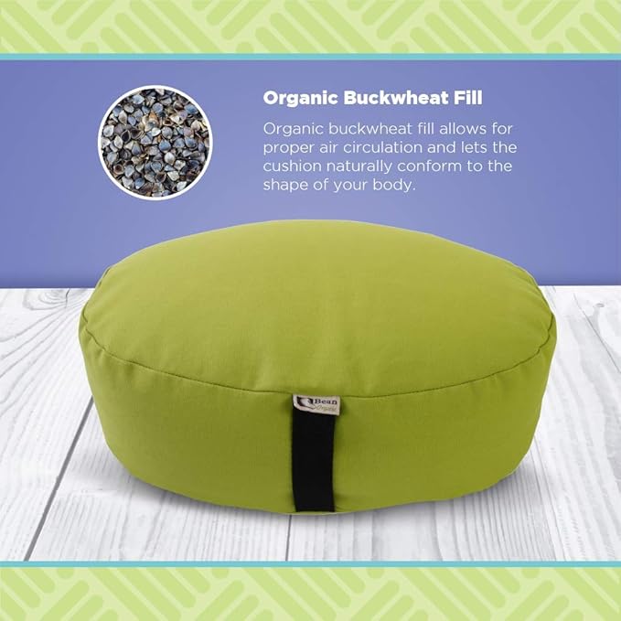 Bean Products Zafu Meditation Pillows for Sitting on Floor, Yoga Cushion, Cotton/Buckwheat Fill Yoga Pillow, Zafu Meditation Cushion, Zen Kneeling Prayer Pad- Made in USA - 14"x18" Oval - Earth
