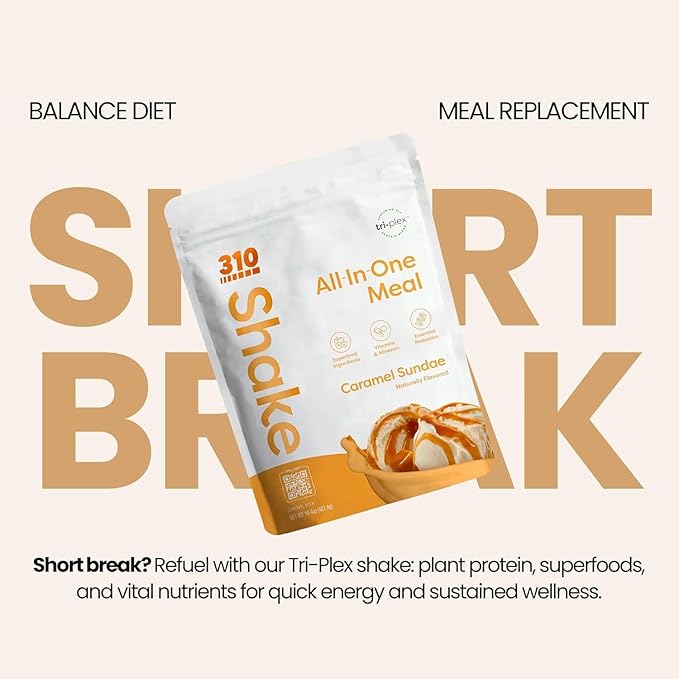 310 Nutrition Organic All-In-One Meal Replacement Shake Powder - Plant-Based Protein Smoothie Blend w/Fiber, Probiotics & Adaptogens - Low Carb, Vegan, Keto & Paleo - Caramel - 14 Servings