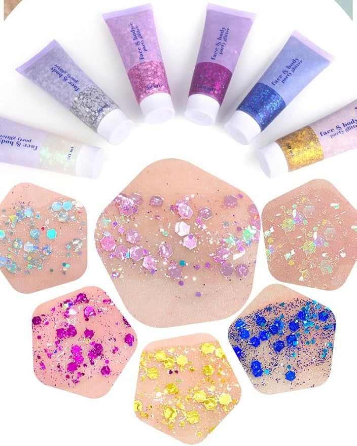 Blue Face Glitter,Sparkling Neon Outfit Party Holographic Sequins Paint Body Glitter Gel Makeup.(01# Blue)