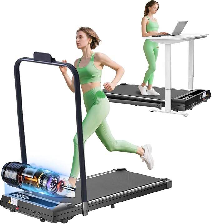 Folding Walking Pad Treadmill with Handle Bar, 3.5HP Compact Portable Foldable Walking Pads Treadmill with Handles, Electric Small Treadmills for Home Office Apartment, LED Display, 400 LBS Capacity