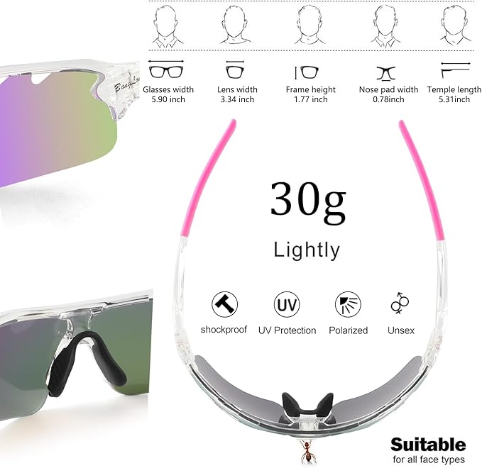 BangLong Polarized Sports Sunglasses Cycling Sun Glasses for Men Women with 5 Interchangeable Lenes for Running Baseball Golf