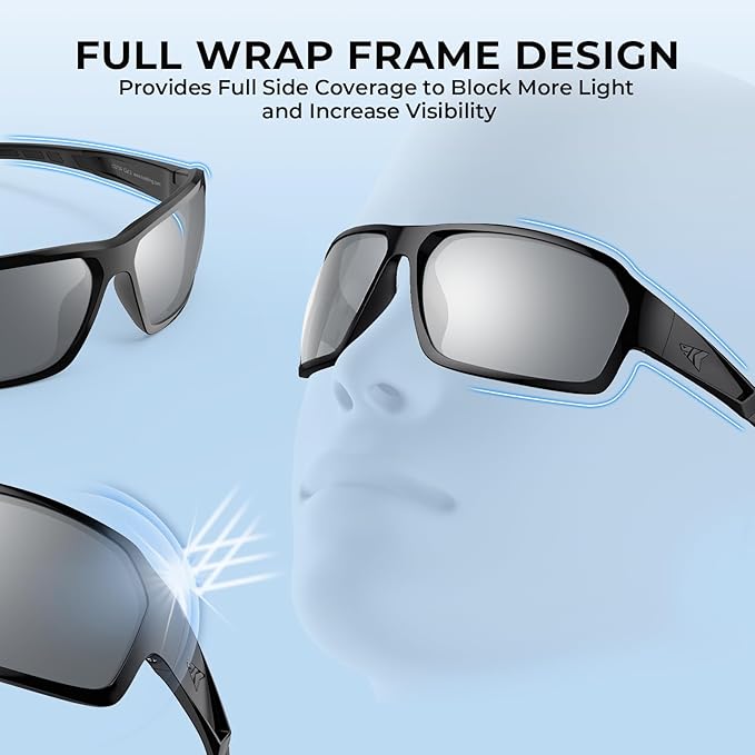 KastKing Chippewa Polarized Fishing Sunglasses, UV400 Protection Full Wrap Frame Sports Cycling Sunglasses, 1.0mm TAC Lenses