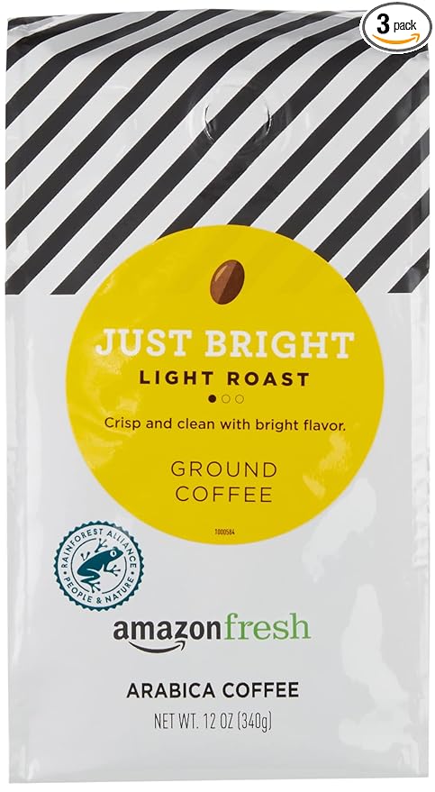 Amazon Fresh Just Bright Ground Coffee, Light Roast, 12 Ounce (Pack of 3)