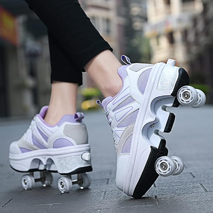 2-in-1 Roller Skates & Sneakers Unisex Retractable Wheels Outdoor Fun & Fitness Kick Roller Shoes