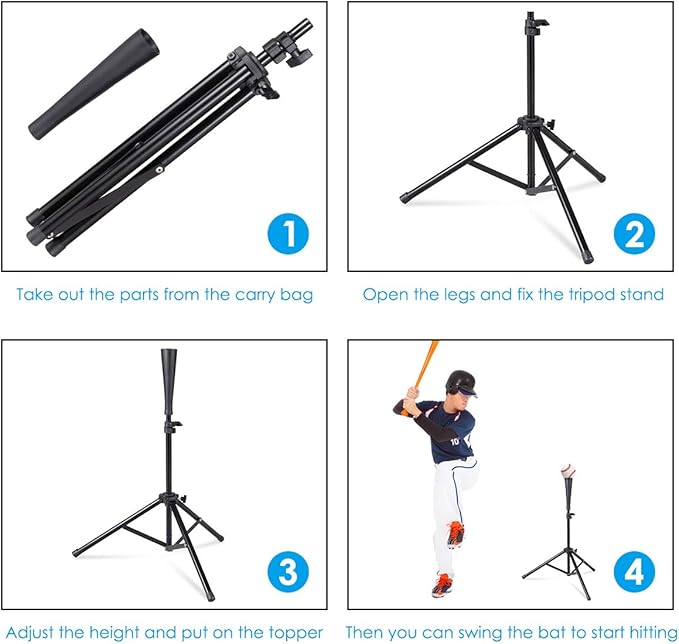 Goplus Batting Tee, Adjustable Baseball Softball Tripod for Batting Training Practice with Carrying Bag