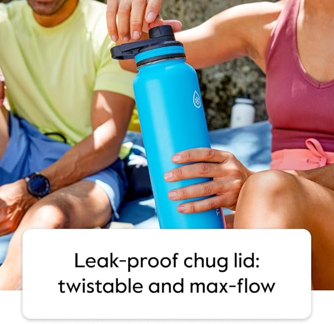 ThermoFlask Bottle with Spout Lid - Stainless Steel Water Bottles with Double-Wall Insulation & BPA-Free Spout Lids - Leak-Proof Reusable Bottles & Lids - 40 oz, Gray Pine (2 Pack)