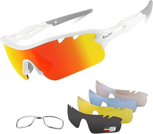 BangLong Polarized Sports Sunglasses Cycling Sun Glasses for Men Women with 5 Interchangeable Lenes for Running Baseball Golf