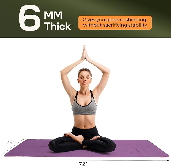 Yoga Mat Non Slip, Anti-Tear 3/16 Thick TPE Yoga Mats for Women and Men, 72"x24" Exercise & Fitness Mat with Carrying Strap, Workout Mats for Yoga, Pilates and Floor Exercise