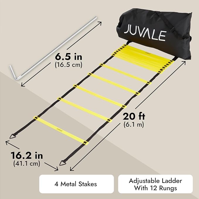 Juvale Agility Ladder Set - 20 ft Adjustable Ladder - 6 Yellow Disc Cones & Resistance Parachute - Football & Soccer Drills - Cones for Sports Training & Running Parachute Speed Training