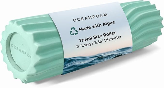Oceanfoam Ripple Travel Foam Roller (11" x 3.35") Firm Mini Foam Roller for Physical Therapy, Deep Tissue Massage, Back Pain - High Density, Ergonomic Wave Textured - Yoga, Pilates, Exercise (Seafoam)