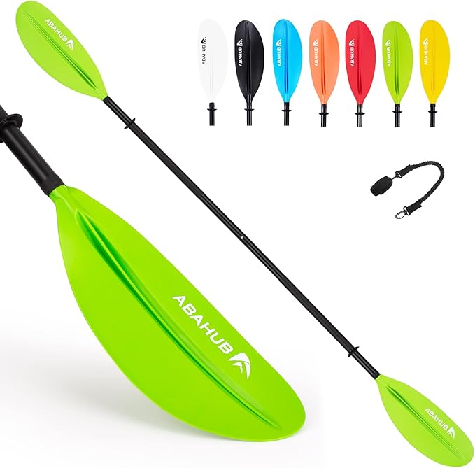 Abahub Kayak Paddle, 90.5 Inches Kayaking Oars for Boating, Canoeing with Free Paddle Leash, Aluminum Alloy Shaft Black/Blue/Green/Orange/Yellow Plastic Blades