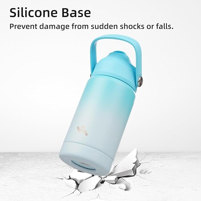 Insulated Water Bottle with Straw Lid,32 oz Stainless Steel Vacuum Metal Bottle with Silicone Handle,Sea Salt