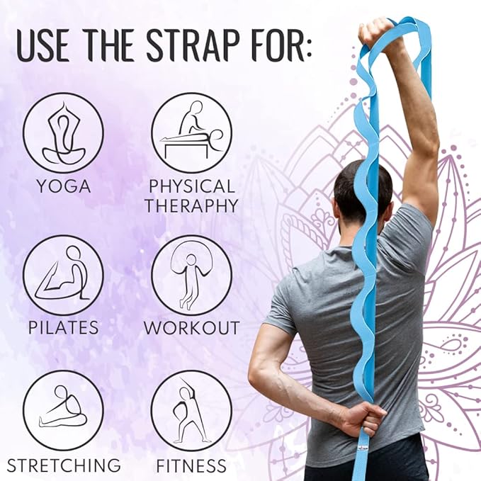 TECEUM Stretching Strap for Yoga & Physical Therapy – 10 Loops – Non-Elastic Leg Stretch Straps for Stretching, Exercising, Pilates, Post-Injury Rehabilitation for All Levels – Men & Women