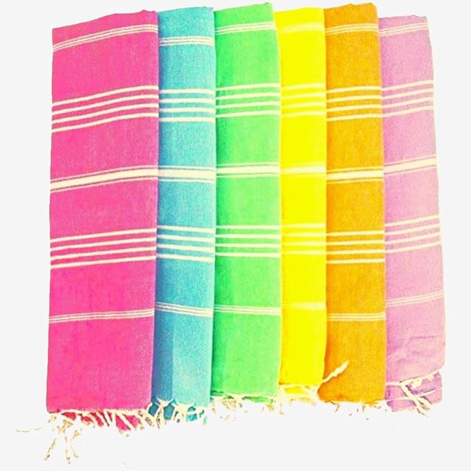 HAVLULAND Turkish Beach Towel Pack of 6 – 100% Cotton Beach Towels Bulk 72 x 40'' – Oversized, Quick Dry & Sand Free Beach Towel – Lightweight Turkish Bath Towels Set