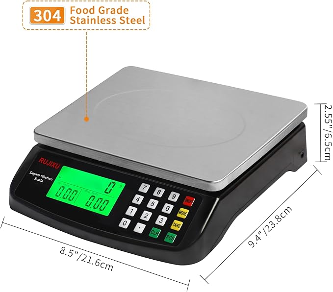 Large Digital Kitchen Scale Black 30kg/66lb Commercial Food Scale Stainless Steel with LCD Display Price Computing Scale for Restaurant Baking Bread Meat Prep Counting Scale for Parts and Coins