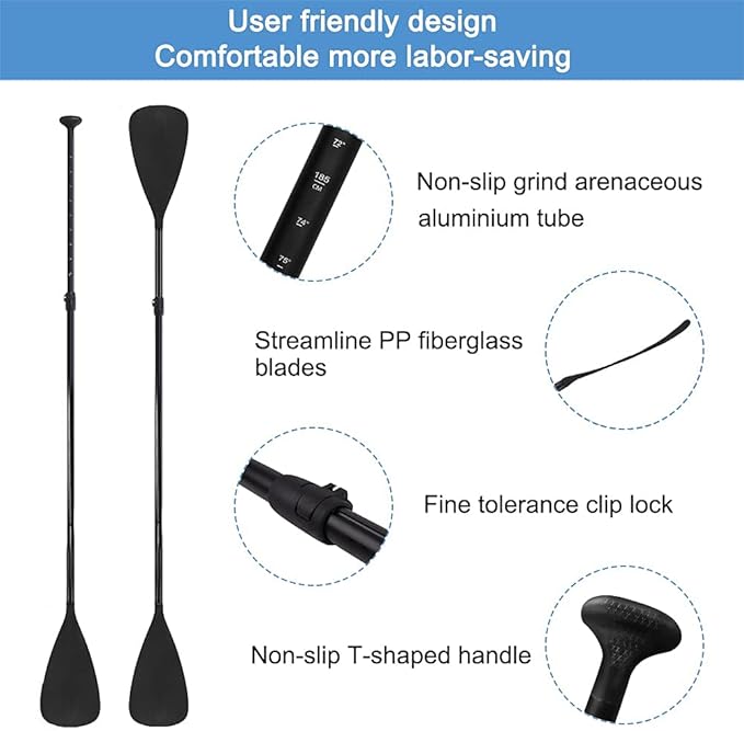 LBW SUP Paddle Board Paddle Stand up Paddleboard Paddles - 3-Piece or 4-Piece Floating Alloy Portable SUP Kayak Paddle Adjustable 2-Sided Paddle