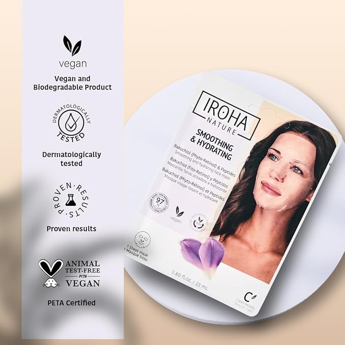 IROHA NATURE Firming & Anti-Aging Tissue Face Mask with Phyto Retinol (Bakuchiol) & Peptides (Pack of 15) | Improves Firmness & Elasticity | Results in 15 Minutes | Cruelty-Free