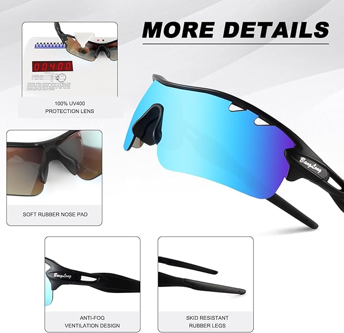 BangLong Polarized Sports Sunglasses Cycling Sun Glasses for Men Women with 5 Interchangeable Lenes for Running Baseball Golf