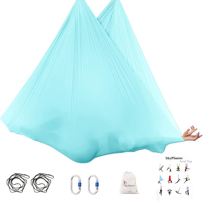 5.5 Yards Aerial Silks Yoga Swing Set - Aerial Yoga Hammock Kit Anti-Gravity Flying for Fitness, Low/Non Stretch Nylon Tricot Fabric Hardware Included for Dance