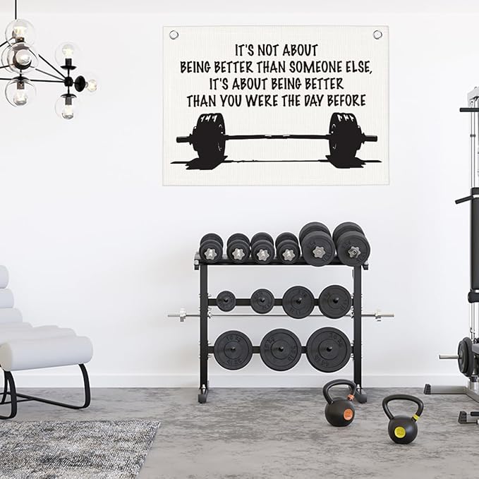 It's Not About Being Better Than Someone Else Gym Motivational Wall Art Banner Dorm Posters Gifts for Guys Men Women Gym Flag Decor for Home Gym Bedroom Workout Room 30x20 Inchs