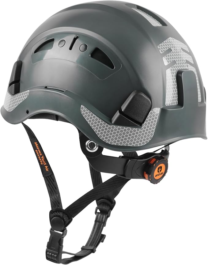 GREEN DEVIL Safety Helmet Hard Hat with Chin Strap Vented Lightweight Adjustable Hardhat for Men Women with Hi-Viz Design Ideal for Tree Climbing Work at Height
