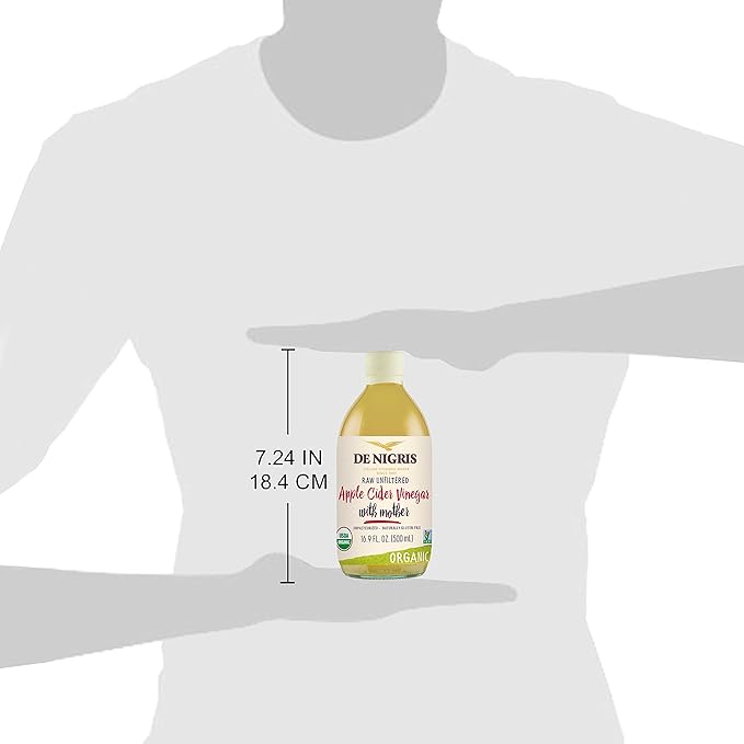 De Nigris Organic Apple Cider Vinegar Raw & Unfiltered 16,9 Oz (Pack of 2) | Apple Cider Vinegar With Mother A Source Of Functional Elements For The Balance Of Metabolism | Organic