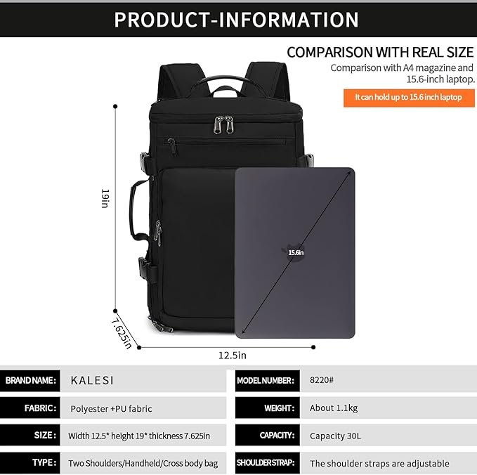 Kalesi Gym Duffle Bag Backpack 4-Way Waterproof with Shoes Compartment for travel Sport Hiking laptop