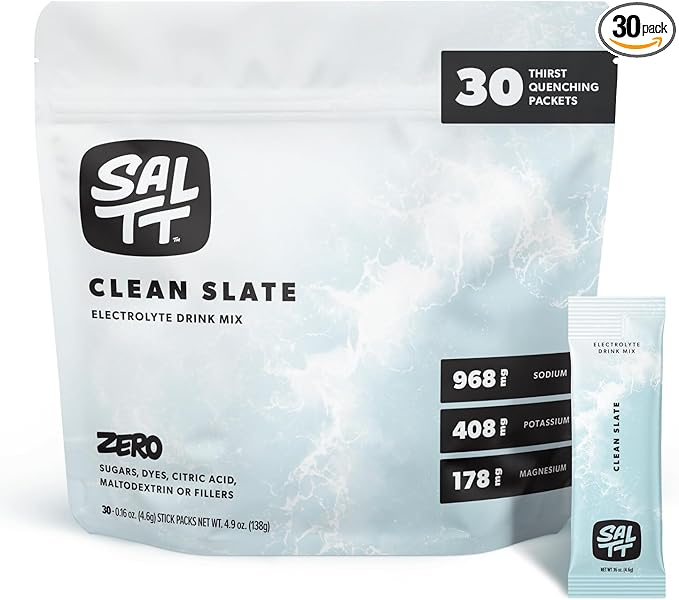 Keto Chow SALTT Electrolytes Powder Packets, Clean Slate Unflavored (30 Hydration Packets) - Magnesium, Potassium, Sodium, Trace Minerals - Vegan, Gluten Free - Travel Essentials - Made in USA