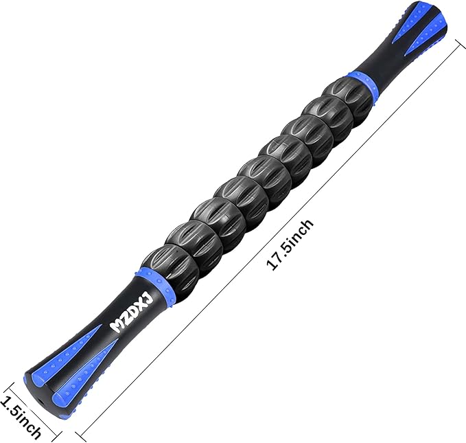 Muscle Roller Stick for Athletes - Deep Tissue Fascia Blaster & Roller Massager for Myofascial Pain Relief - Handheld Physical Therapy & Recovery Tool(Blue black-18 inch)