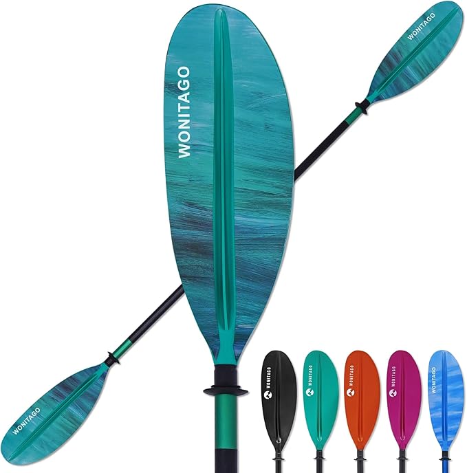 Kayak Paddle with Aluminum Shaft and Reinforced PP Blade, Floating Kayak Oar for Kayaking Canoeing and Boating, 220 cm/86 inches - 230 cm/90 inches