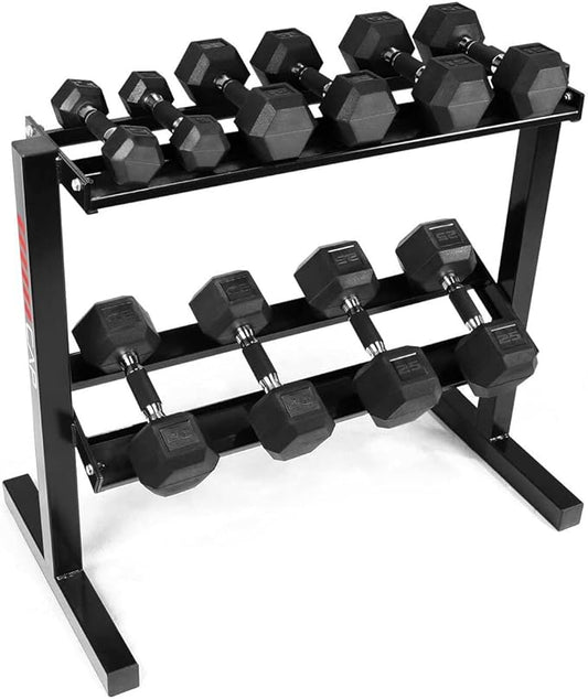 WF Athletic Supply Rubber Encased Hex Dumbbells with Rubber Grip Contoured Handle for Muscle Toning, Strength Building & Full Body Workout