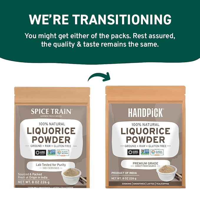 HANDPICK Licorice Root Powder (226g/8oz) Non GMO, Gluten Free, 100% Raw Ground Mulethi, Sourced from India, Glycyrrhiza Glabra, Packed in Resealable Ziplock Pouch